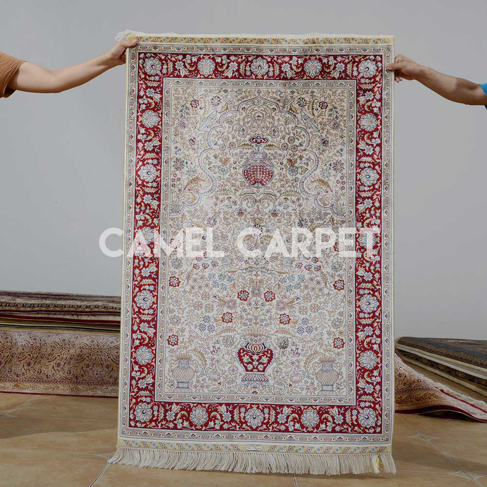  Hand Knotted Silk White And Red Rug.jpg